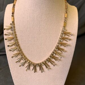 Sarah Coventry vintage atomic goldtone necklace with rhinestones 16”